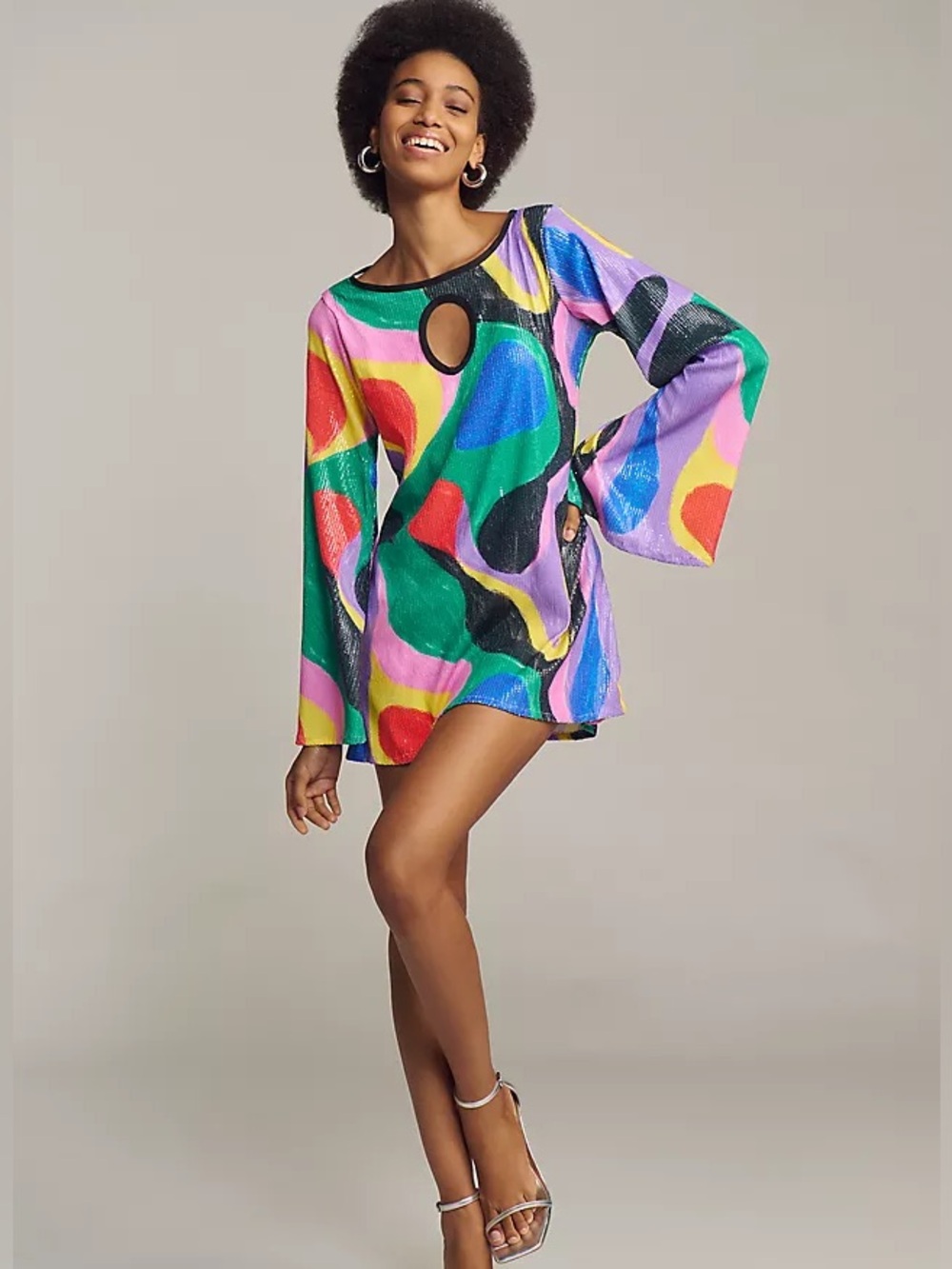 Anthropologie Fenareta Lets Groove Sequin Swirl Mini Dress M